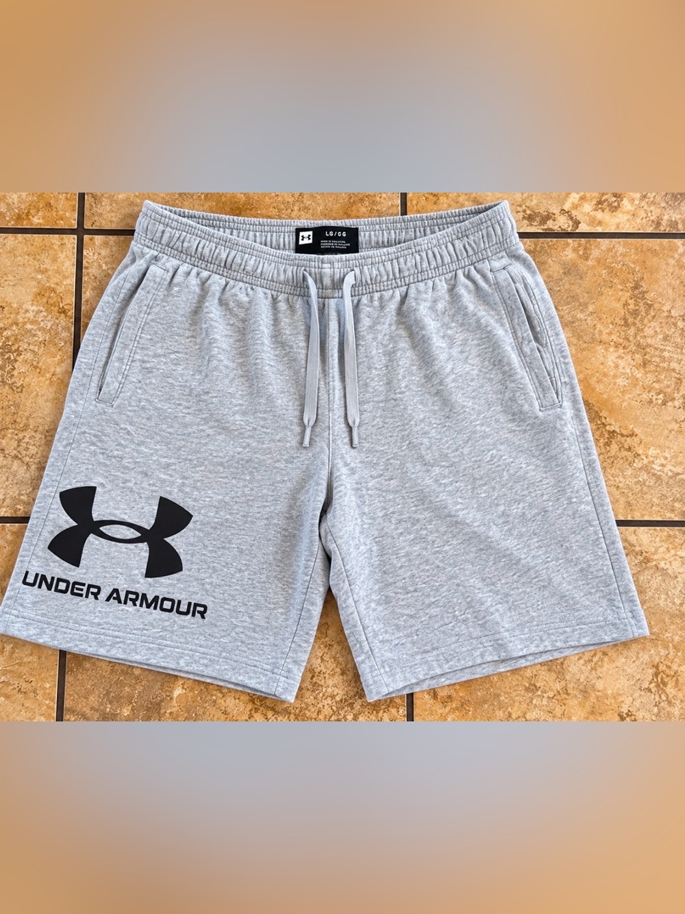 LG Men’s Light Gray Athletic Drawstring Shorts with Black Logo